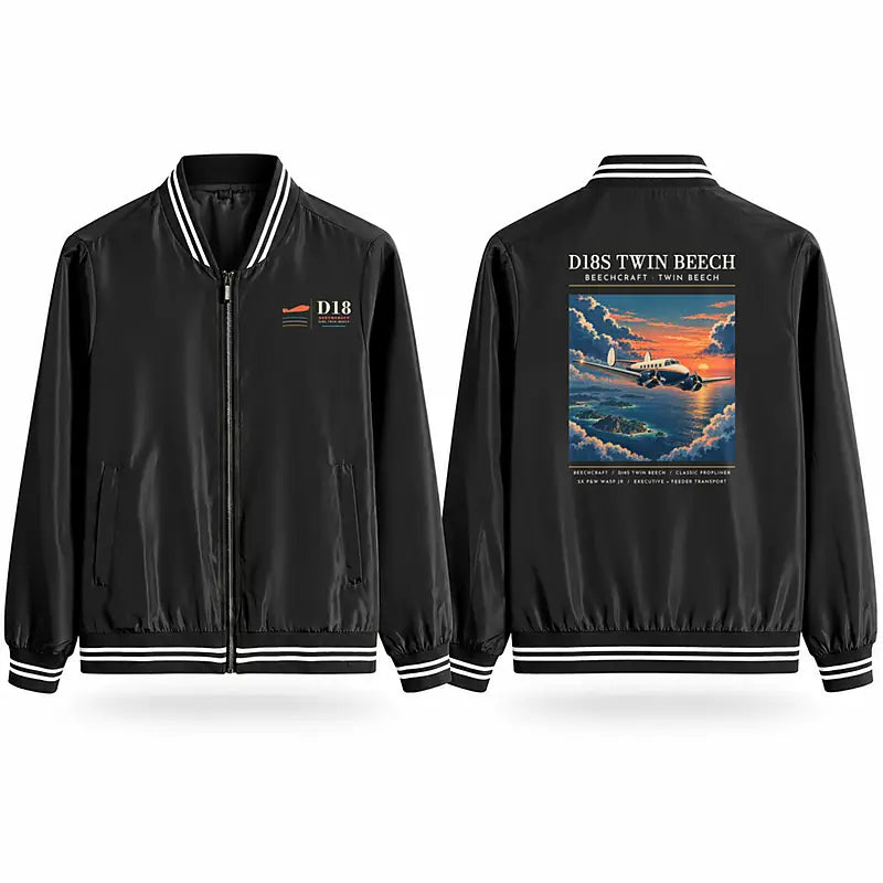 Beechcraft D18S Twin Beech Stylish Jackets - Baseball Collar - Poster - Black