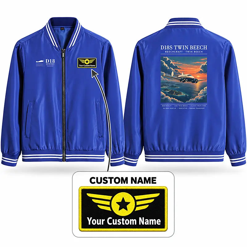 Beechcraft D18S Twin Beech Stylish Jackets - Baseball Collar - Poster + Name - Royal Blue