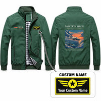Thumbnail for Beechcraft D18S Twin Beech Stylish Jackets - Stand Collar - Poster + Name - Green