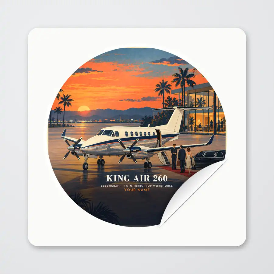 Beechcraft King Air 260 - 3D + Name - Circle Sticker - Peel