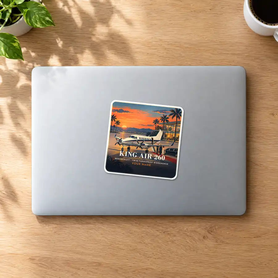 Beechcraft King Air 260 - 3D + Name - Square Sticker - MacBook