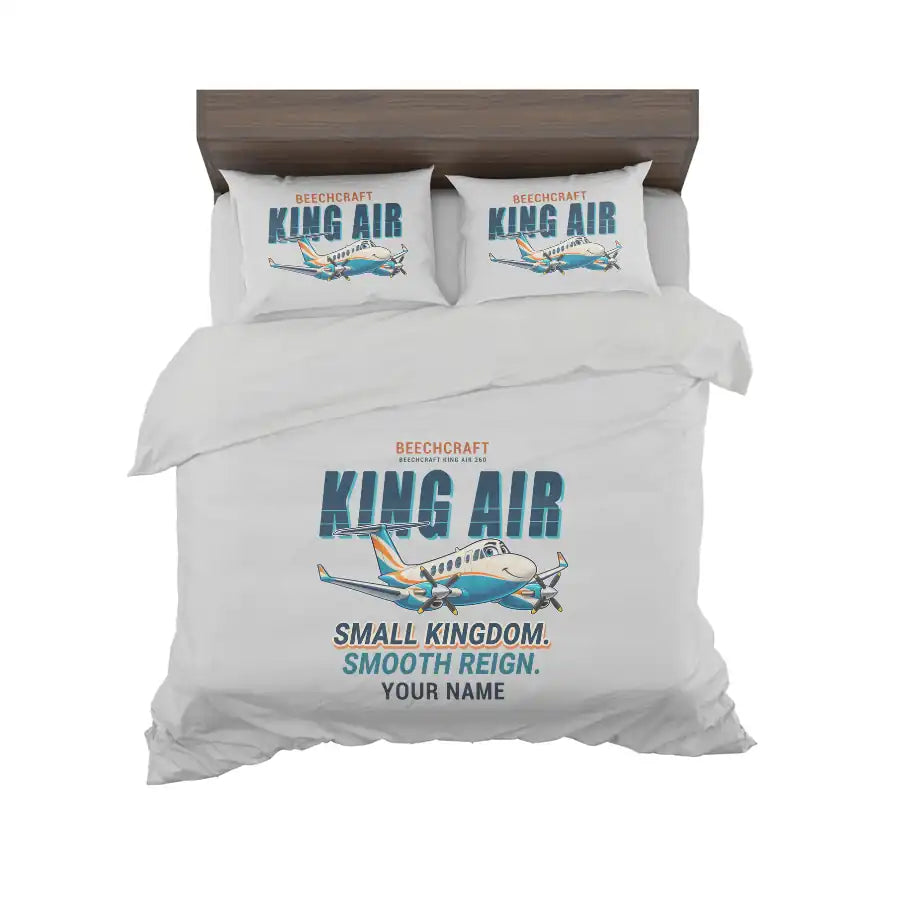 Beechcraft King Air 260 - Cartoon + Name - Bedding Set - Light Gray