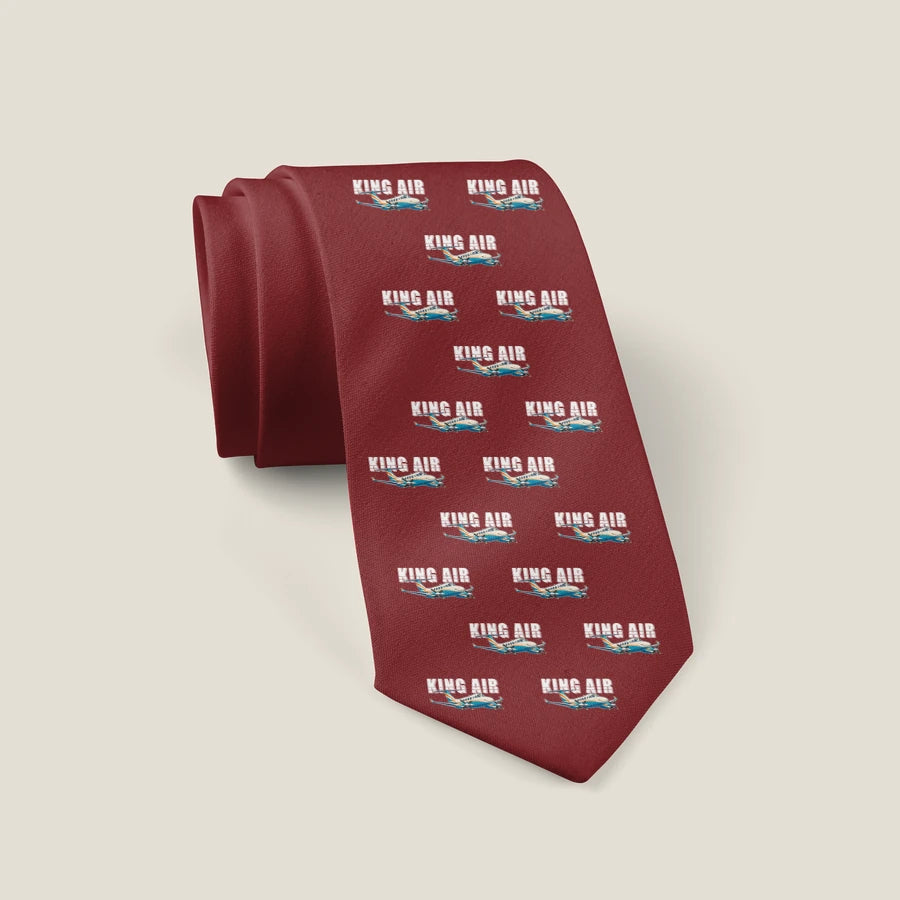 Beechcraft King Air 260 - Cartoon Pattern - Tie - Dark Red