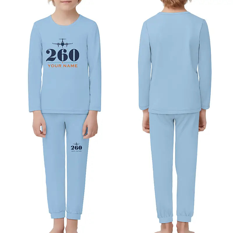 Beechcraft King Air 260 - Children Pajamas - Heritage Chest + Name - Light Blue