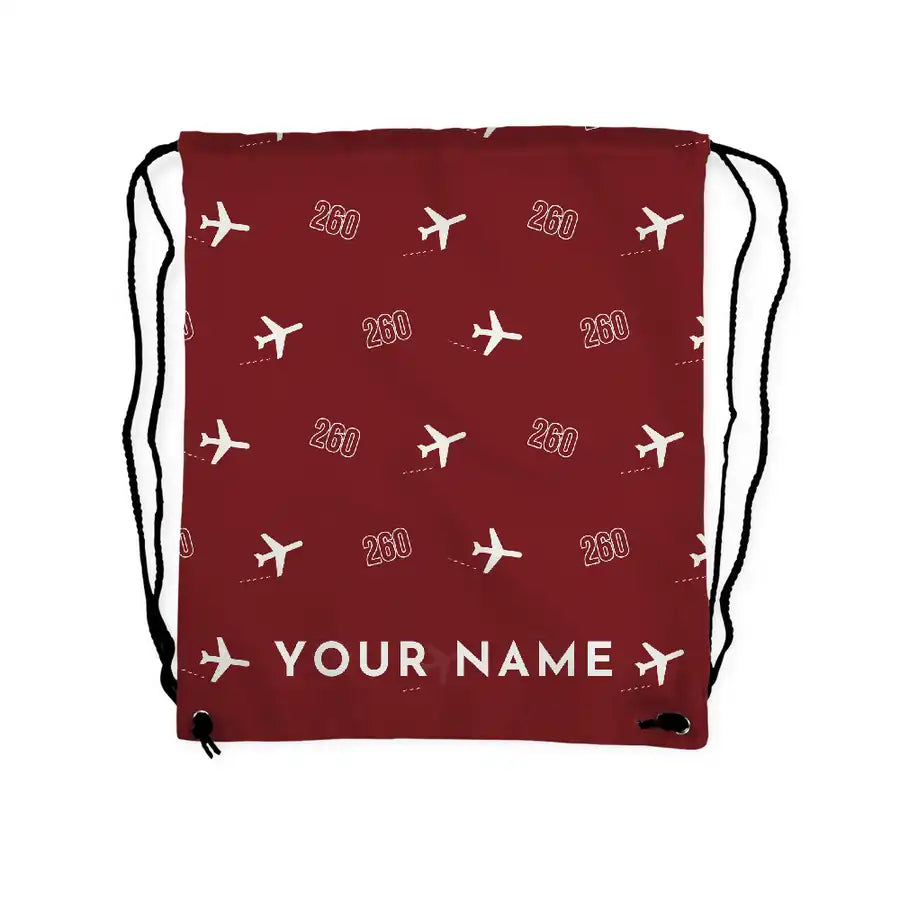 Beechcraft King Air 260 - Drawstring Bag - 3D Pattern + Name - Dark Red