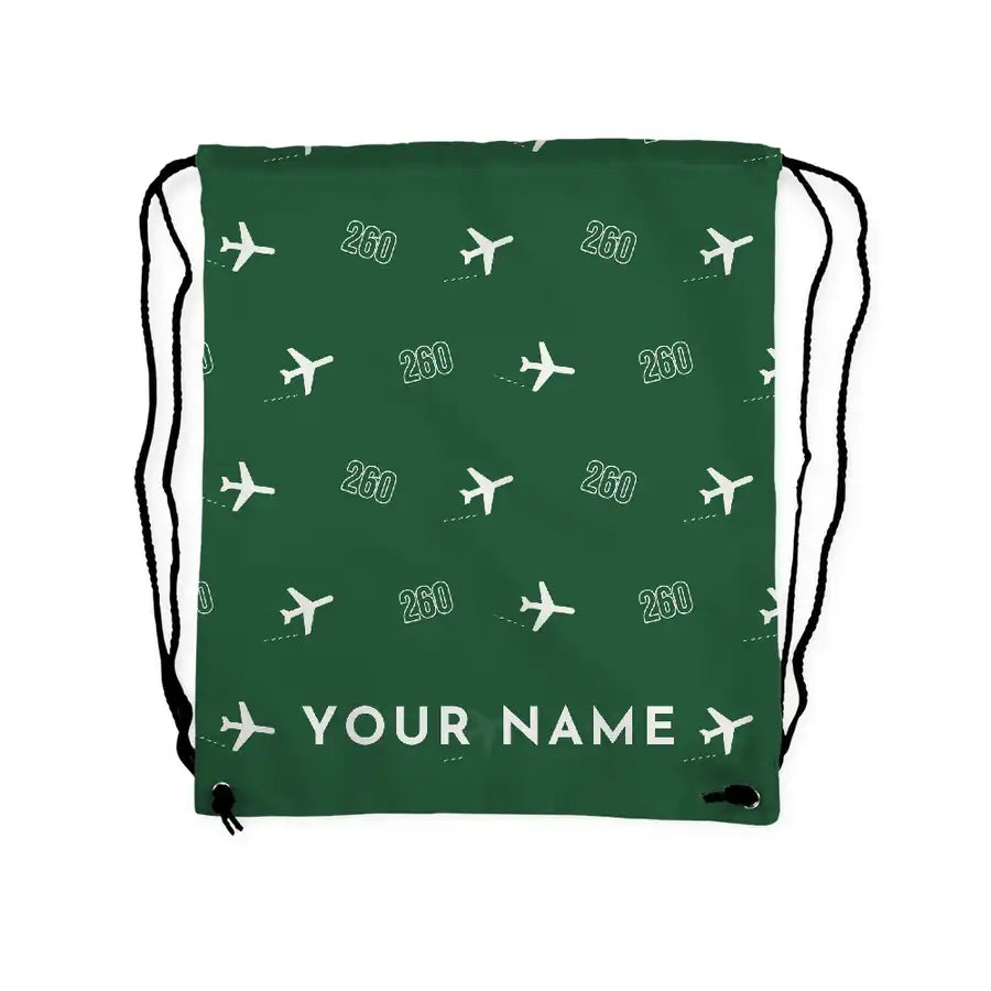 Beechcraft King Air 260 - Drawstring Bag - 3D Pattern + Name - Green