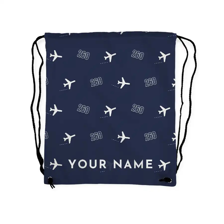 Beechcraft King Air 260 - Drawstring Bag - 3D Pattern + Name - Navy Blue