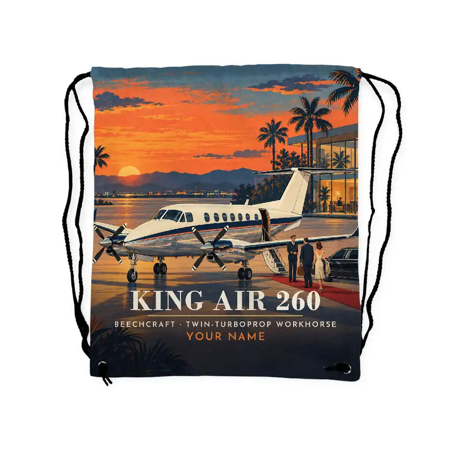 Beechcraft King Air 260 - Drawstring Bag - 3D Scene + Name