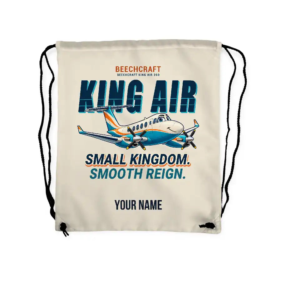 Beechcraft King Air 260 - Drawstring Bag - Cartoon + Name - Beige