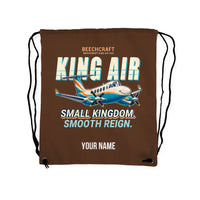Thumbnail for Beechcraft King Air 260 - Drawstring Bag - Cartoon + Name - Brown