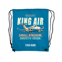Thumbnail for Beechcraft King Air 260 - Drawstring Bag - Cartoon + Name - Light Blue