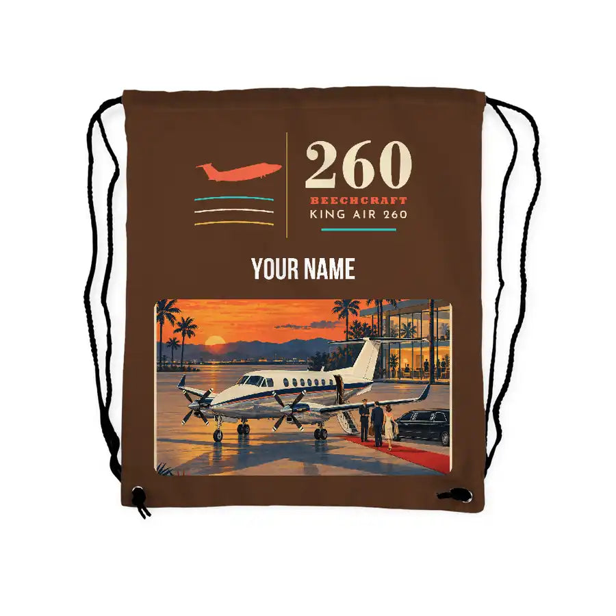 Beechcraft King Air 260 - Drawstring Bag - Classic + Name - Brown