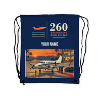 Thumbnail for Beechcraft King Air 260 - Drawstring Bag - Classic + Name - Dark Blue