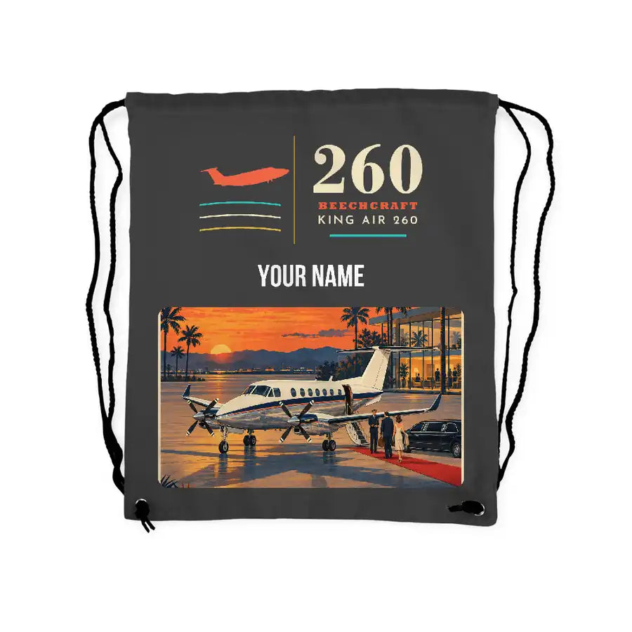Beechcraft King Air 260 - Drawstring Bag - Classic + Name - Gray