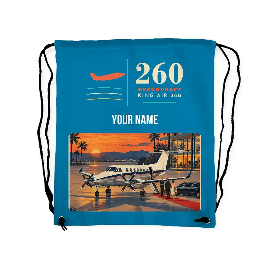 Beechcraft King Air 260 - Drawstring Bag - Classic + Name - Light Blue