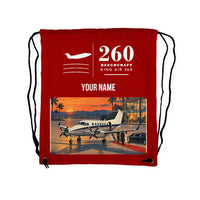 Thumbnail for Beechcraft King Air 260 - Drawstring Bag - Classic + Name - Red
