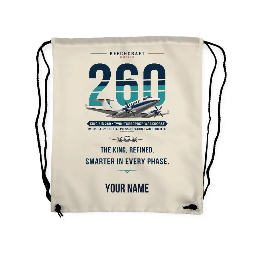 Beechcraft King Air 260 - Drawstring Bag - Original + Name - Beige