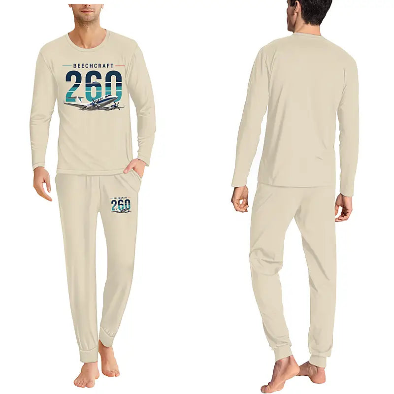 Beechcraft King Air 260 - Men Pajamas - Original Chest - Beige