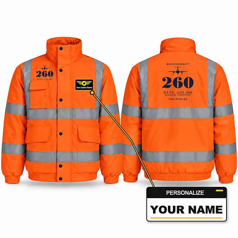 Beechcraft King Air 260 Reflective Winter Jackets - Heritage + Name - Orange