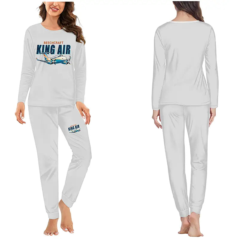 Beechcraft King Air 260 - Women Pajamas - Cartoon Chest - Light Gray