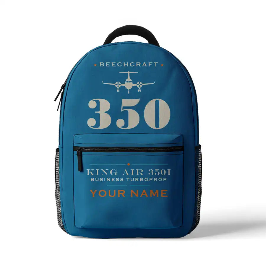 Beechcraft King Air 350i - 3D Backpack - Heritage + Name - Light Blue
