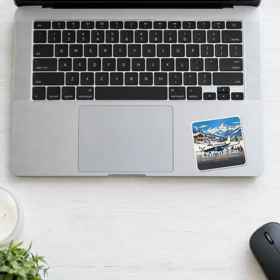 Beechcraft King Air 350i - 3D + Name - Square Sticker - Laptop