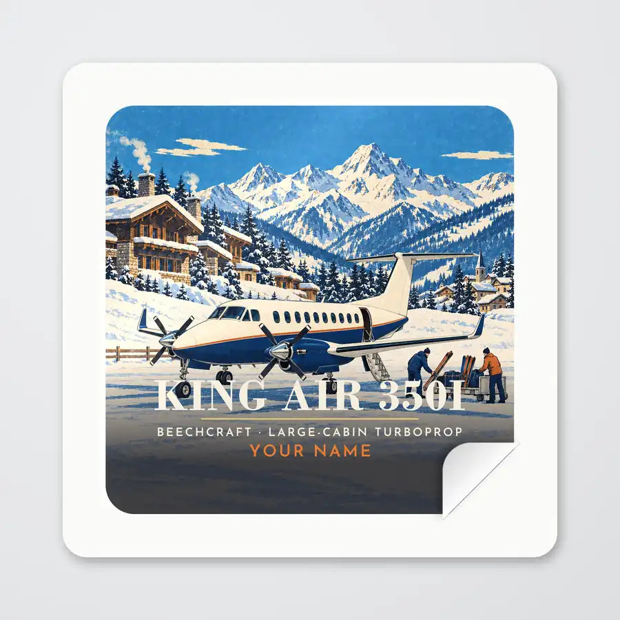 Beechcraft King Air 350i - 3D + Name - Square Sticker - Peel