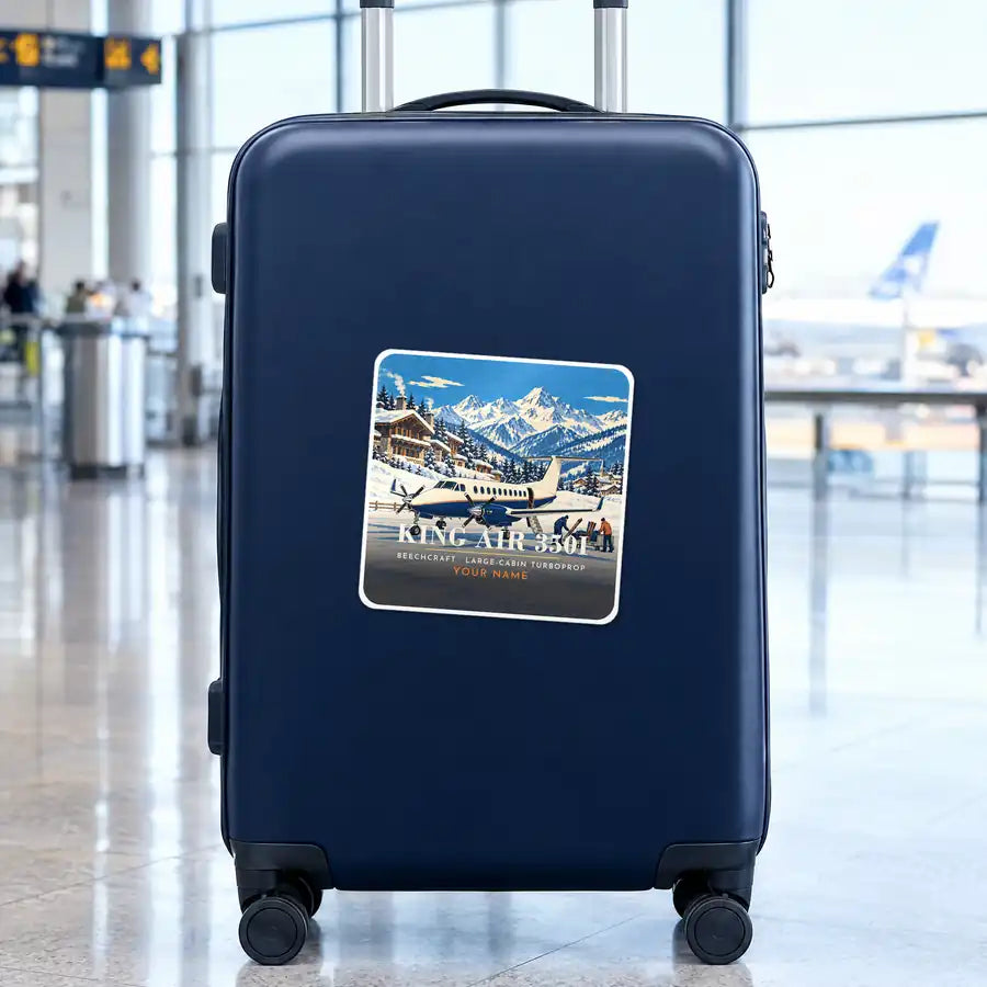 Beechcraft King Air 350i - 3D + Name - Square Sticker - Suitcase