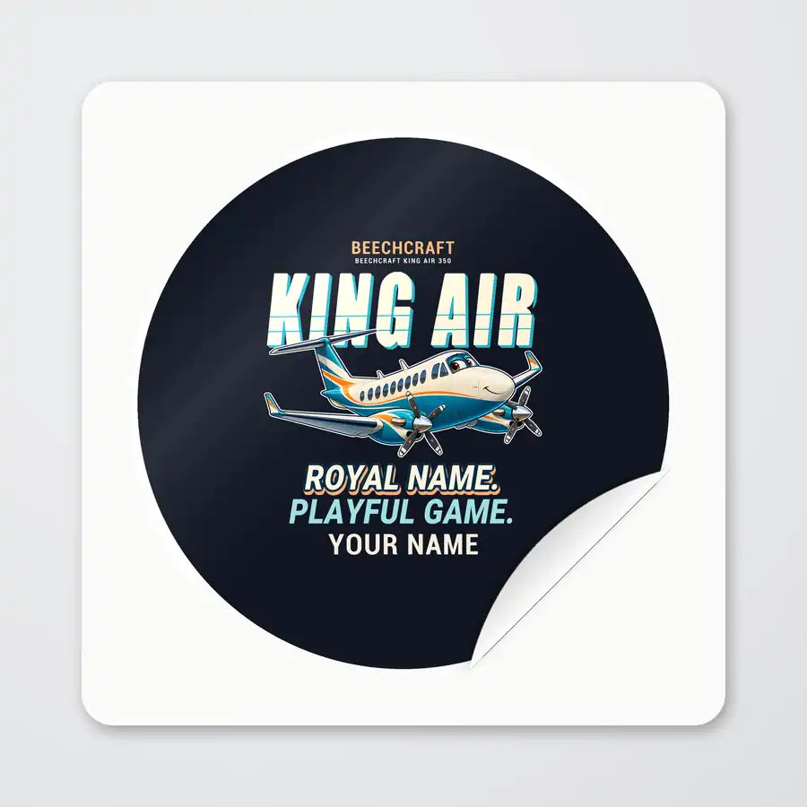 Beechcraft King Air 350i - Cartoon + Name - Circle Sticker - Peel