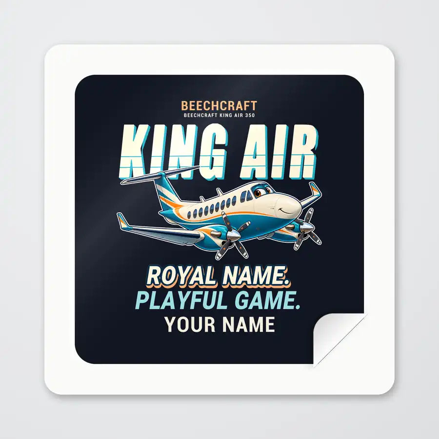 Beechcraft King Air 350i - Cartoon + Name - Square Sticker - Peel