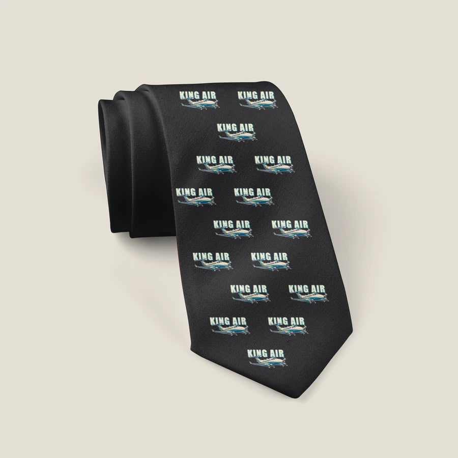 Beechcraft King Air 350i - Cartoon Pattern - Tie - Black