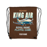 Thumbnail for Beechcraft King Air 350i - Drawstring Bag - Cartoon + Name - Brown