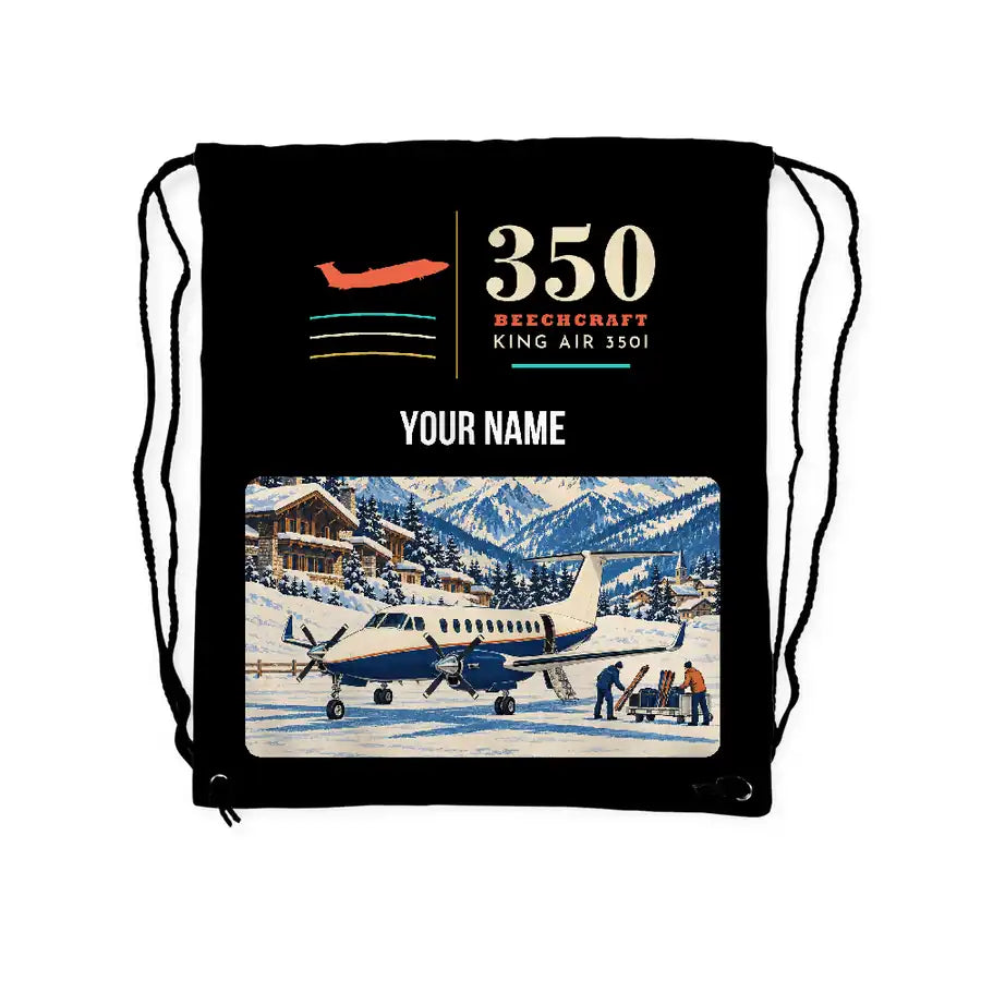 Beechcraft King Air 350i - Drawstring Bag - Classic + Name - Black