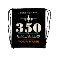 Thumbnail for Beechcraft King Air 350i - Drawstring Bag - Heritage + Name - Black