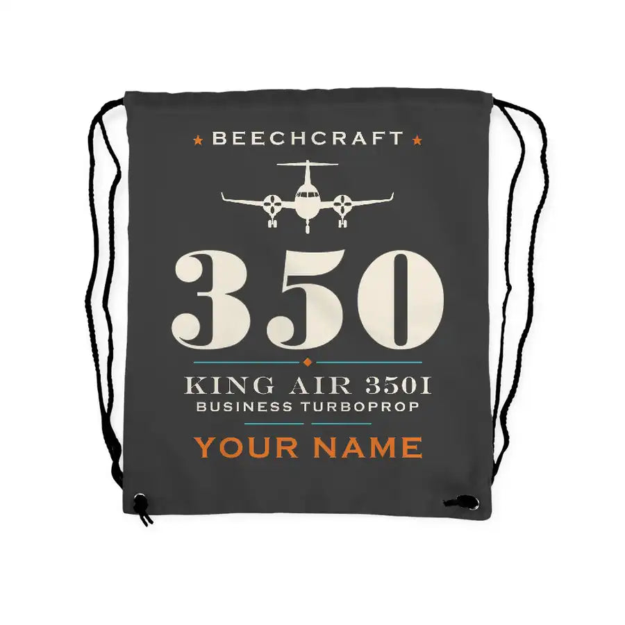 Beechcraft King Air 350i - Drawstring Bag - Heritage + Name - Gray