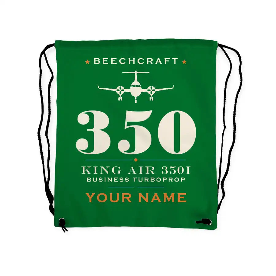 Beechcraft King Air 350i - Drawstring Bag - Heritage + Name - Green