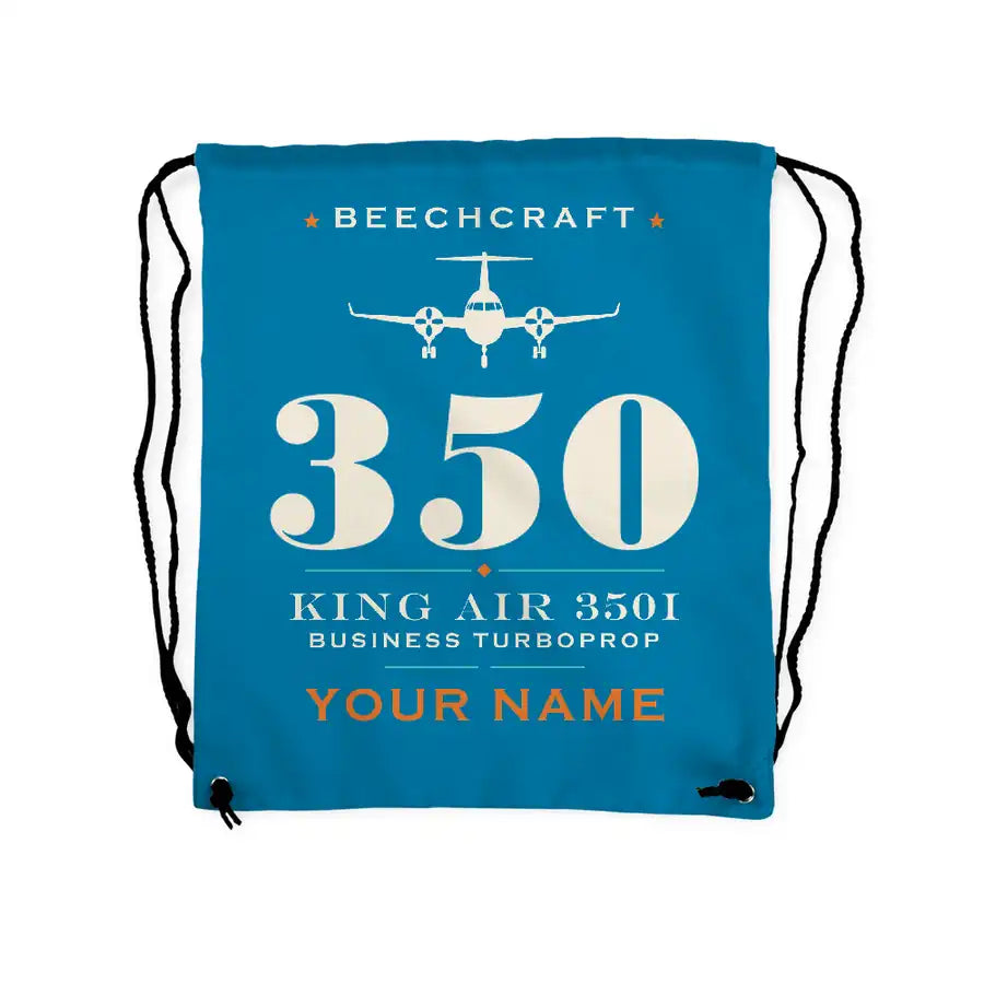 Beechcraft King Air 350i - Drawstring Bag - Heritage + Name - Light Blue