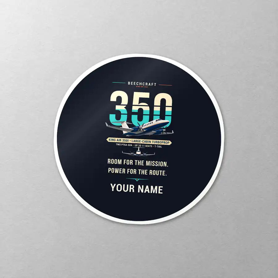 Beechcraft King Air 350i - Original + Name - Circle Sticker - Close-up