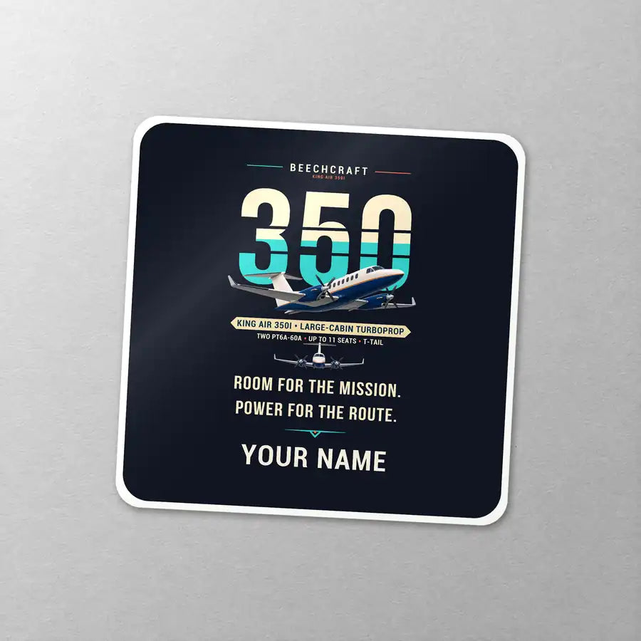 Beechcraft King Air 350i - Original + Name - Square Sticker - Close-up