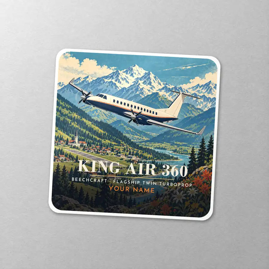 Beechcraft King Air 360 - 3D + Name - Square Sticker - Close-up