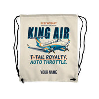 Thumbnail for Beechcraft King Air 360 - Drawstring Bag - Cartoon + Name - Beige