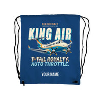 Thumbnail for Beechcraft King Air 360 - Drawstring Bag - Cartoon + Name - Blue