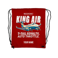 Thumbnail for Beechcraft King Air 360 - Drawstring Bag - Cartoon + Name - Red
