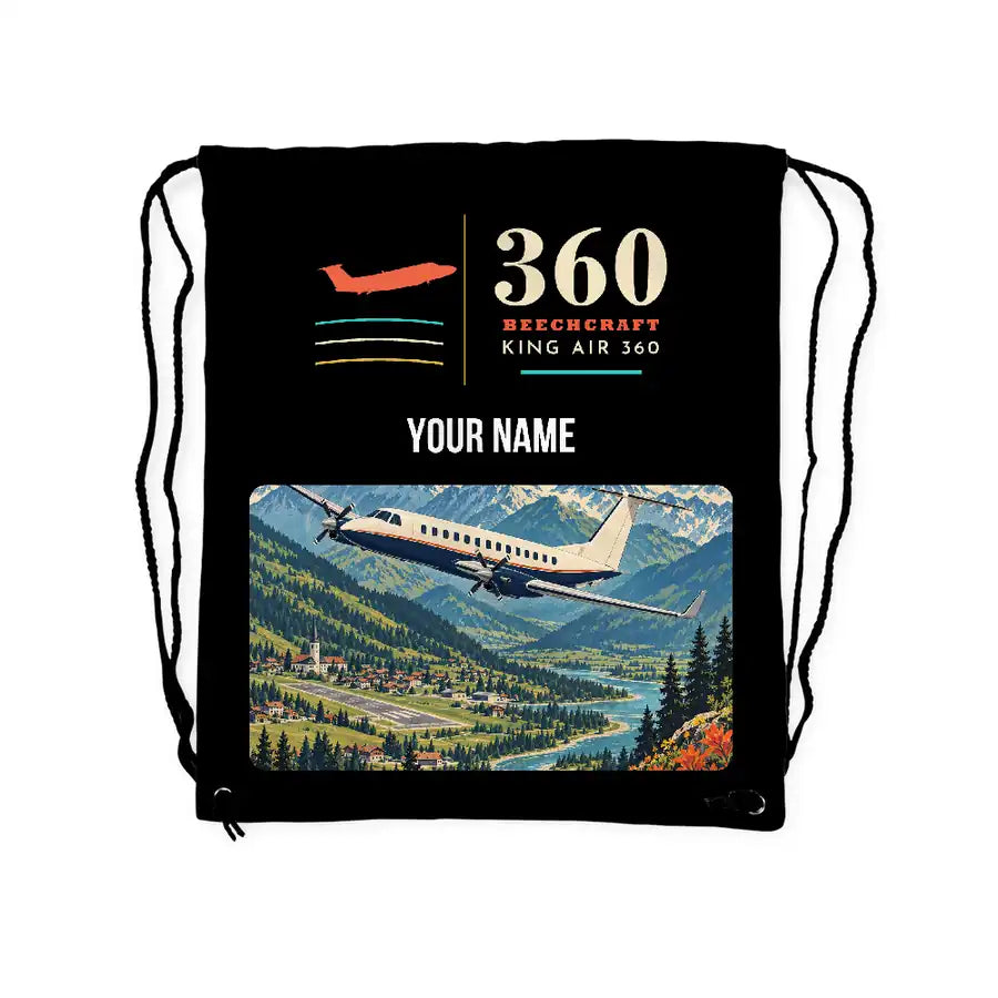 Beechcraft King Air 360 - Drawstring Bag - Classic + Name - Black