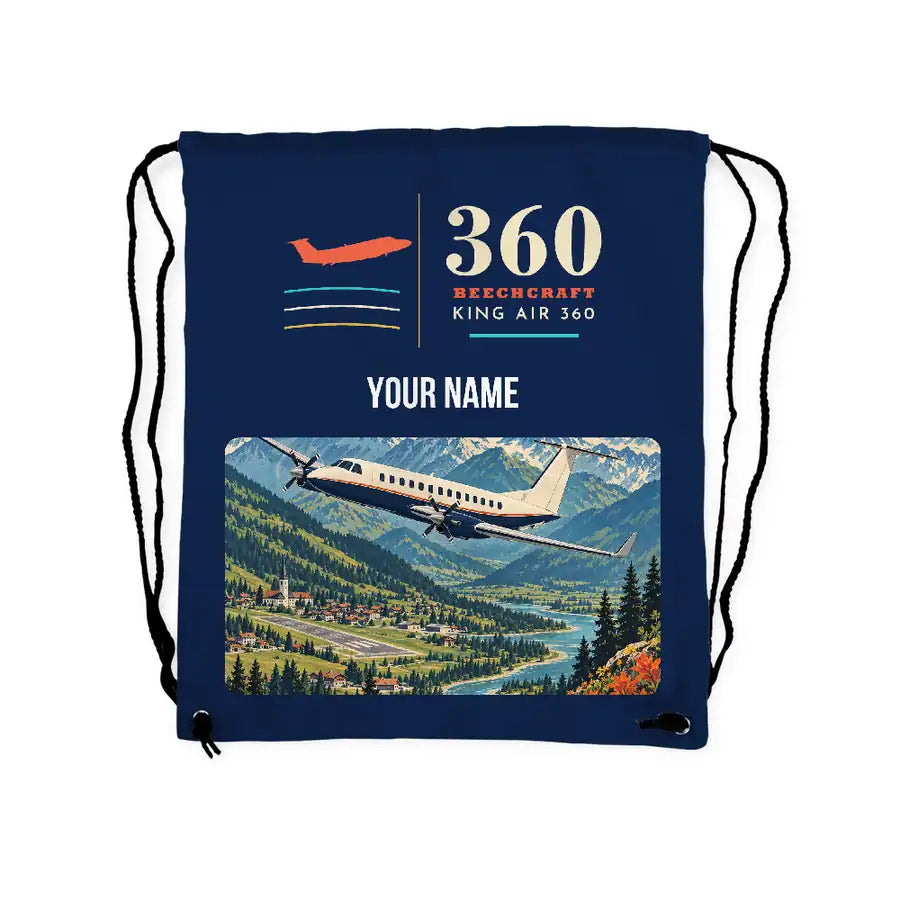 Beechcraft King Air 360 - Drawstring Bag - Classic + Name - Dark Blue