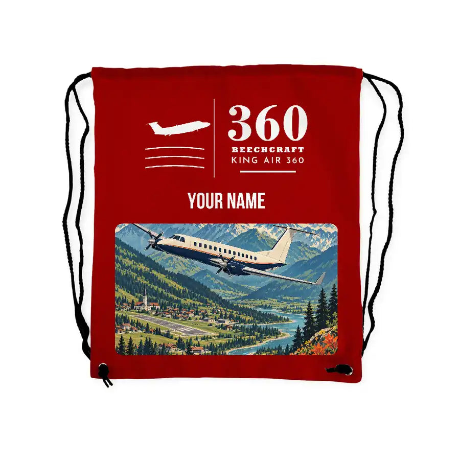 Beechcraft King Air 360 - Drawstring Bag - Classic + Name - Red
