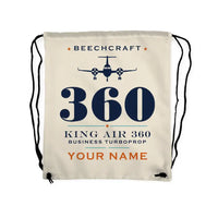 Thumbnail for Beechcraft King Air 360 - Drawstring Bag - Heritage + Name - Beige