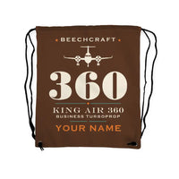 Thumbnail for Beechcraft King Air 360 - Drawstring Bag - Heritage + Name - Brown