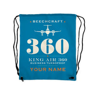 Thumbnail for Beechcraft King Air 360 - Drawstring Bag - Heritage + Name - Light Blue