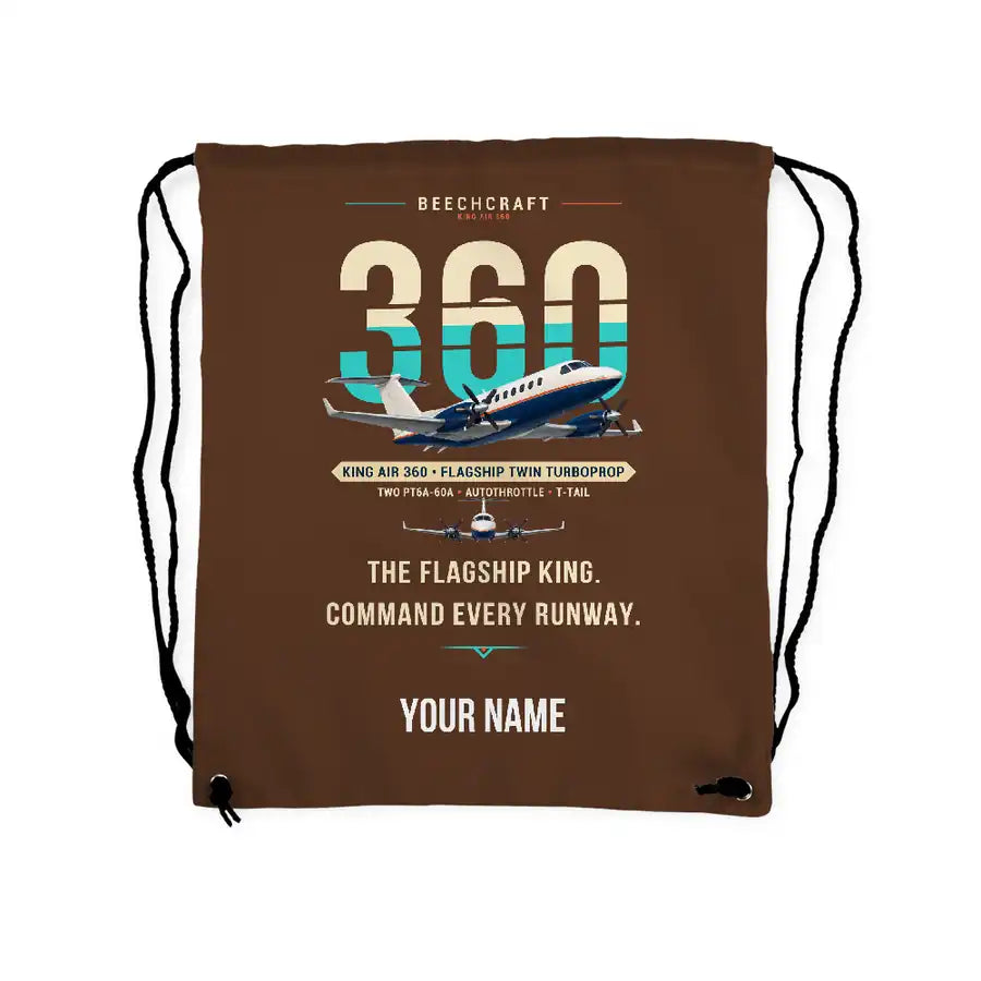 Beechcraft King Air 360 - Drawstring Bag - Original + Name - Brown
